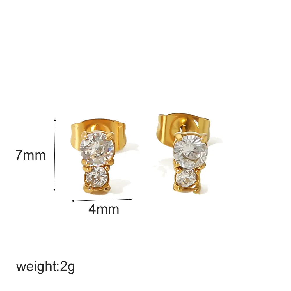 1 par de aretes de botón de acero inoxidable con forma cuadrada, estilo clásico y sencillo, chapados en oro de 18 quilates y circonita cúbica para mujer h5 Imagen2